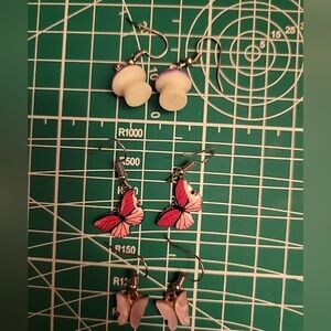 Lot of 3 Pairs Pierced Earrings Random As Shown Lot - Butterflies & Mushroom